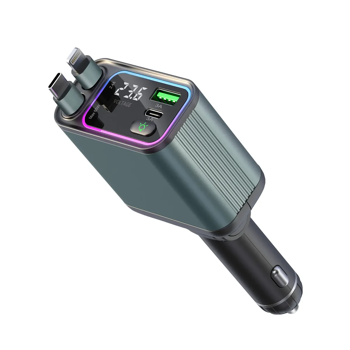 BOLTHUT™ Retractable Car Charger — USB-C, Lightning & Dual USB