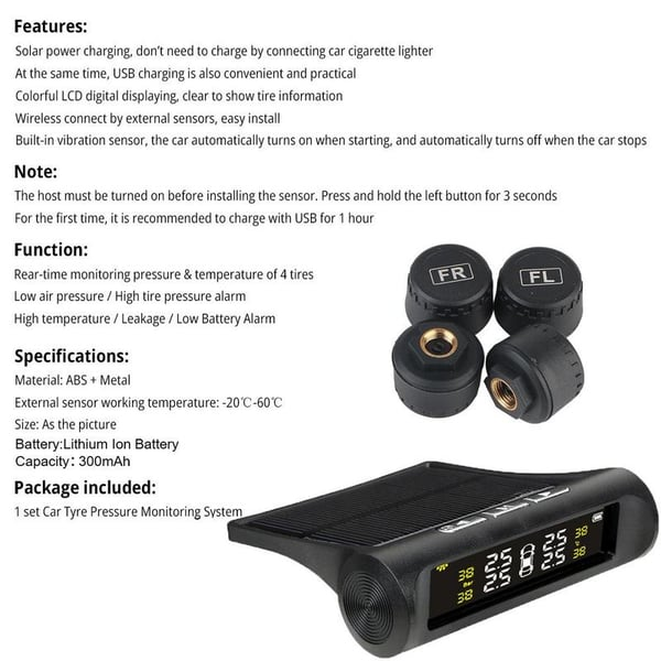 BOLTHUT™ Solar Wireless TPMS — Tire Pressure Monitor, 4 Sensors