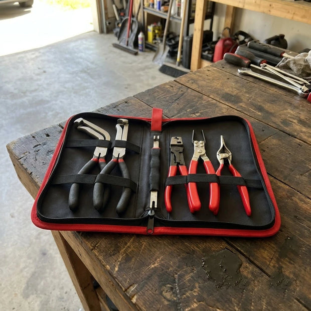 The BOLTHUT hose clamp pliers set in its open case on a workbench
