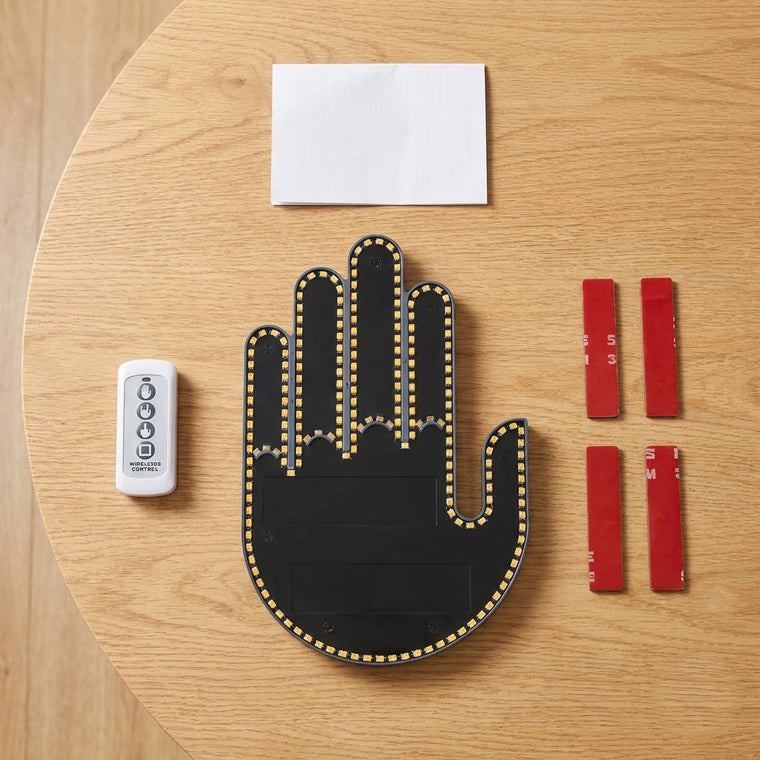 LED gesture light panel, remote, adhesive strips, and manual laid out