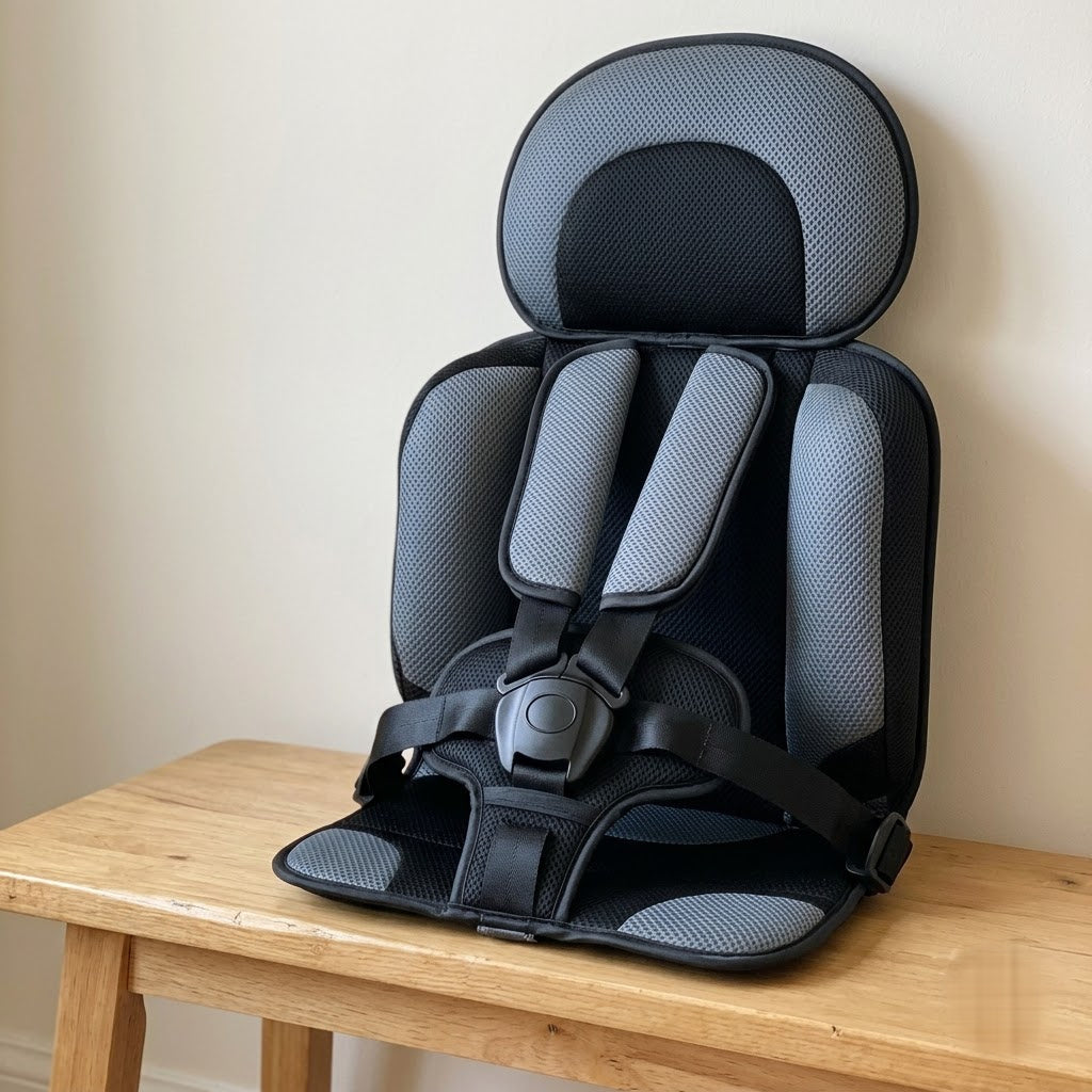BOLTHUT portable travel car seat, gray padded harness seat