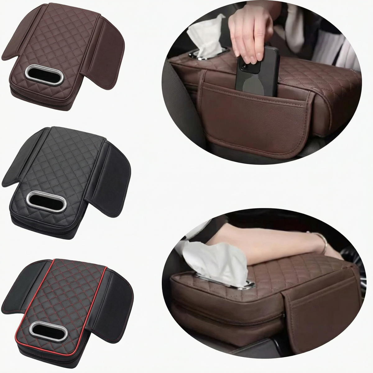 BOLTHUT™ Car Armrest Cover with Built-In Tissue Box & Phone Pocket - 1