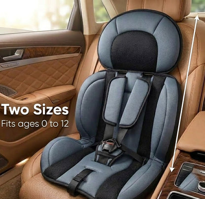 Portable travel car seat, two sizes for ages 0 to 12