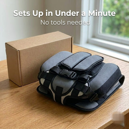 Portable travel car seat sets up in under a minute, no tools