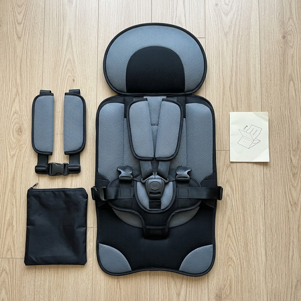 What's in the box: seat, harness straps, buckle and carry pouch