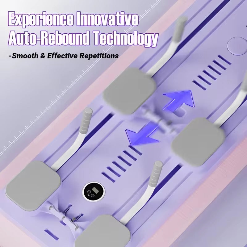 Close-up of a device with auto-rebound technology and text highlighting its features.