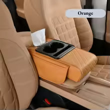 Car Armrest Cushion with Cup Holder and Tissue Box