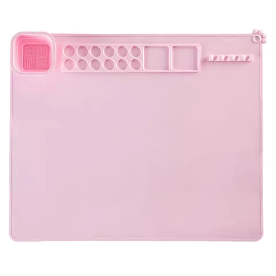 Painting Mat Non-stick Silicone Art Mat with Washing Cup Kids DIY Graffiti Drawing Clay Board with Brush Holder for Artist