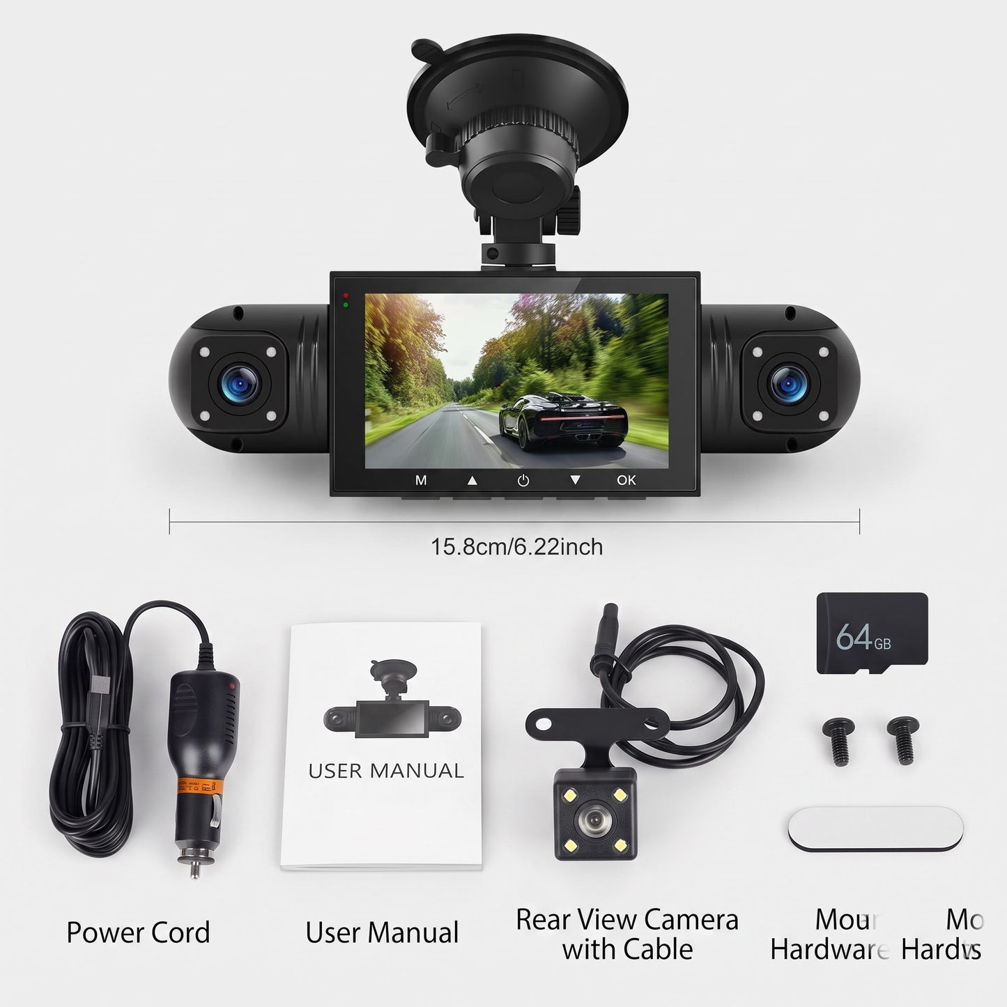 BOLTHUT™ 4-Channel Dash Cam — 360° Front, Rear & Cabin, Night Vision - 12