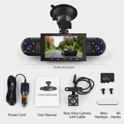 BOLTHUT™ 4-Channel Dash Cam — 360° Front, Rear & Cabin, Night Vision - 12