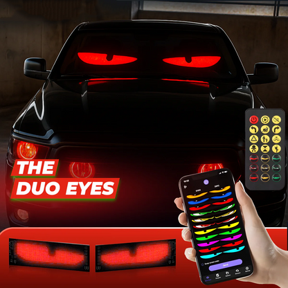 Car with LED eye lights and remote control, featuring 'The Duo Eyes' brand.