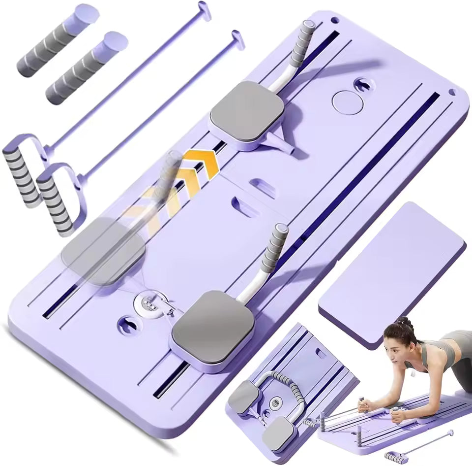Purple exercise board with various attachments on a white background