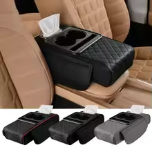Car Armrest Cushion with Cup Holder and Tissue Box