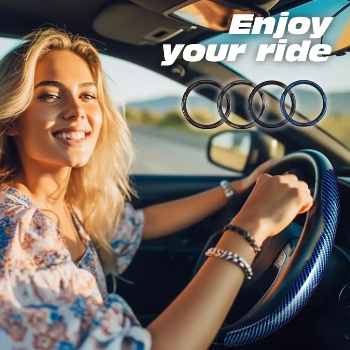 Woman driving a car with 'Enjoy your ride' text and Audi logo.