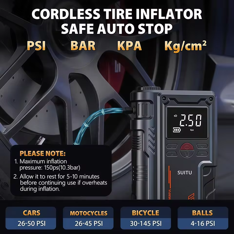 Multi-function tire inflator and jump starter