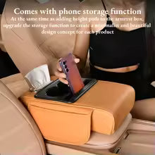 Car Armrest Cushion with Cup Holder and Tissue Box