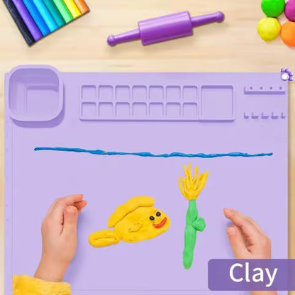 Painting Mat Non-stick Silicone Art Mat with Washing Cup Kids DIY Graffiti Drawing Clay Board with Brush Holder for Artist