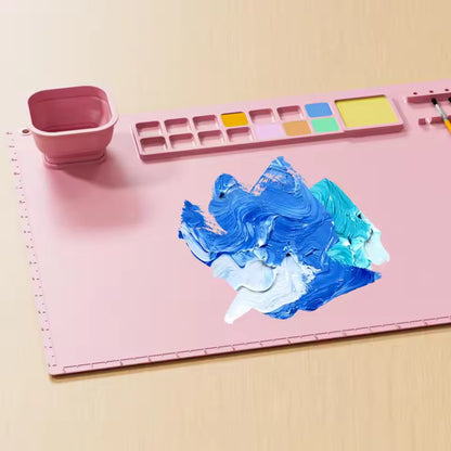 Painting Mat Non-stick Silicone Art Mat with Washing Cup Kids DIY Graffiti Drawing Clay Board with Brush Holder for Artist