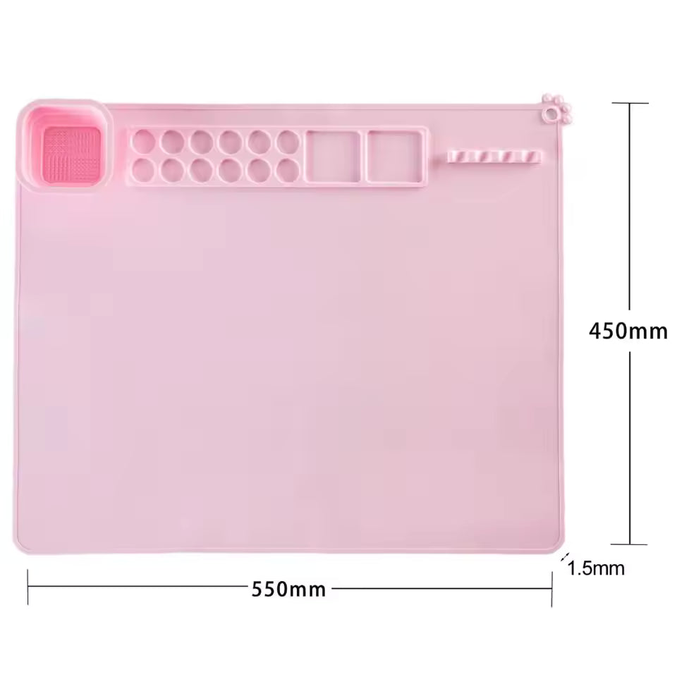 Painting Mat Non-stick Silicone Art Mat with Washing Cup Kids DIY Graffiti Drawing Clay Board with Brush Holder for Artist