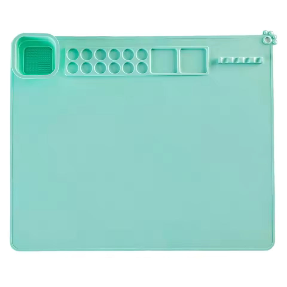Painting Mat Non-stick Silicone Art Mat with Washing Cup Kids DIY Graffiti Drawing Clay Board with Brush Holder for Artist