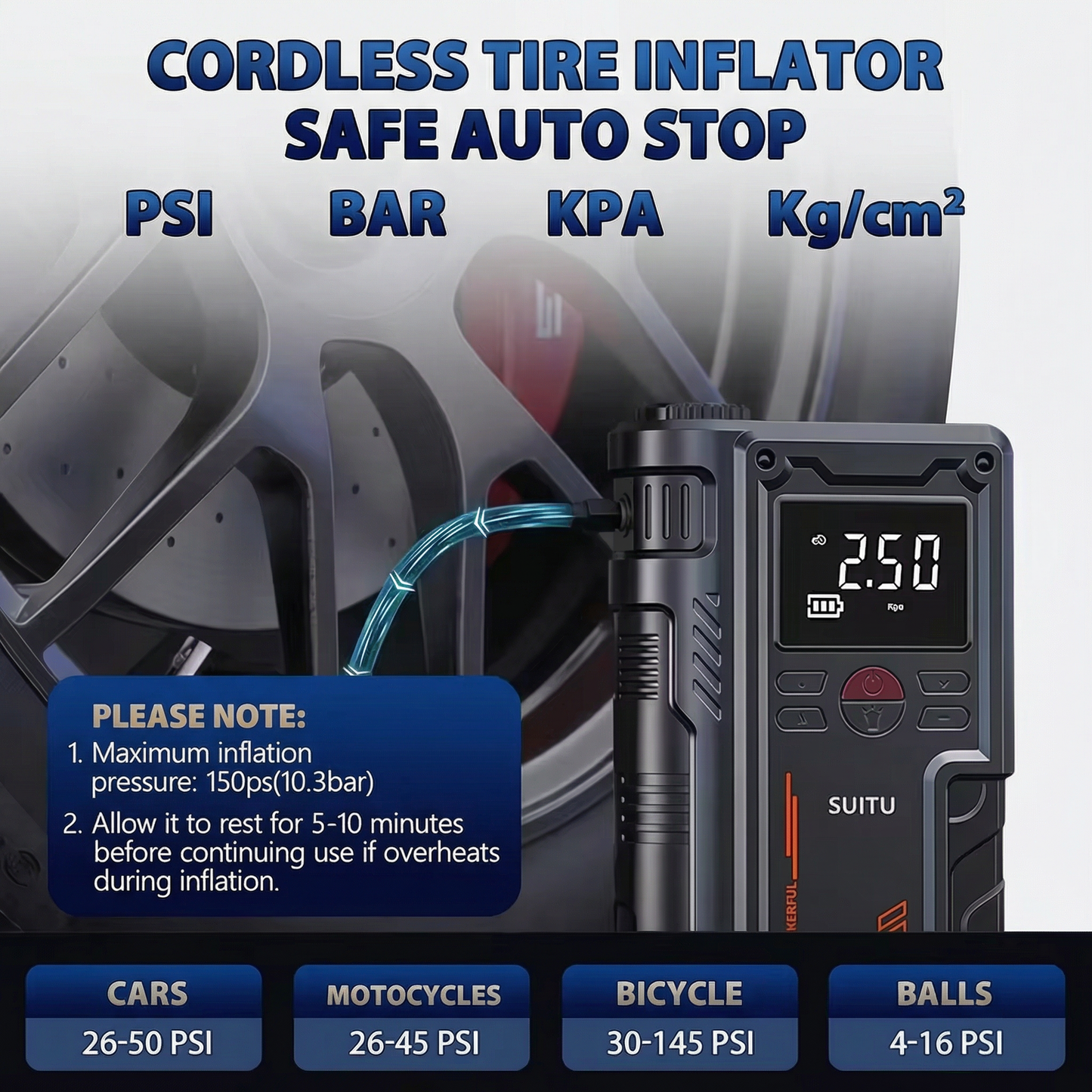 Multi-function tire inflator and jump starter