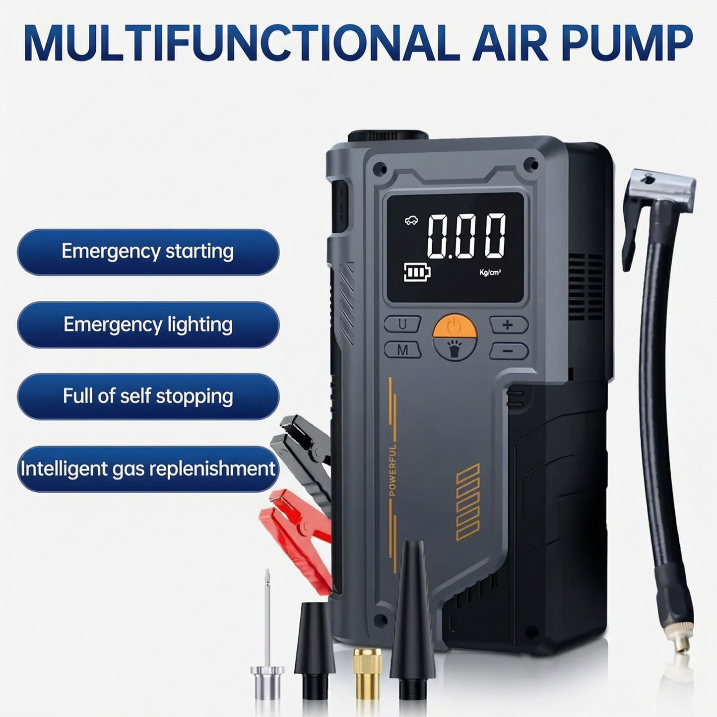 Multi-function tire inflator and jump starter