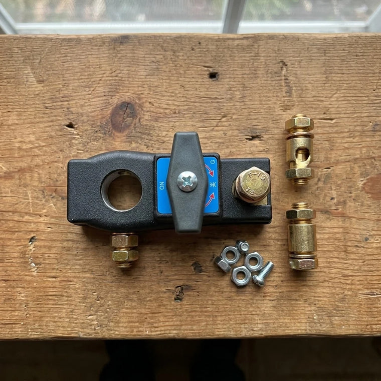 BOLTHUT battery disconnect switch with brass posts and mounting nuts
