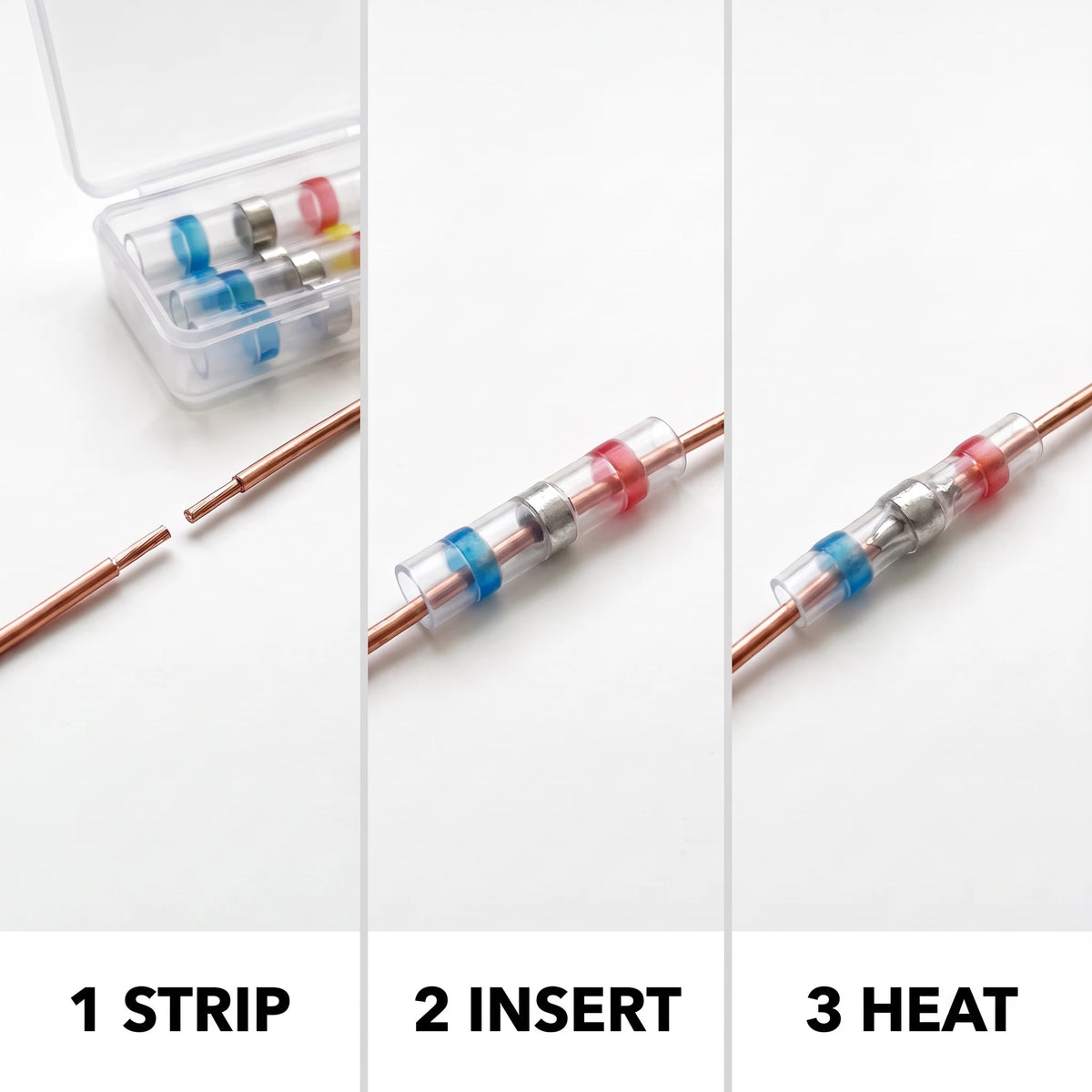 How to use solder seal connectors - strip, insert, heat - BOLTHUT