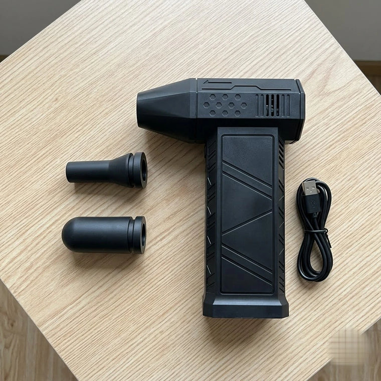 BOLTHUT turbo duster with two nozzles and USB-C cable laid out