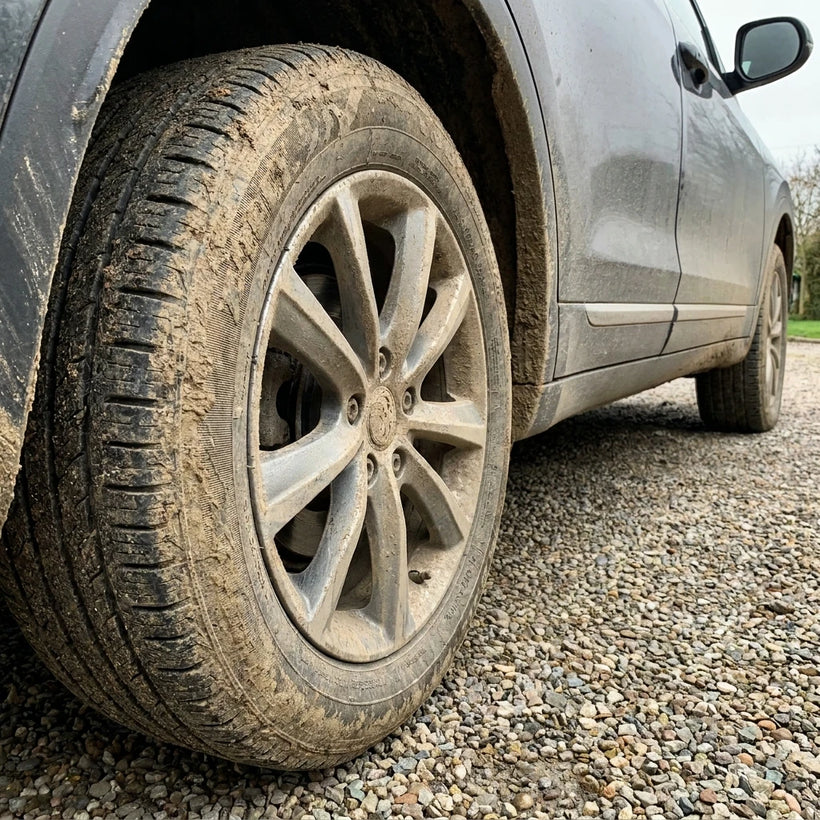 Muddy car wheel before washing | BOLTHUT